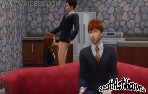 Harry Potter baise Hermione Granger dans le dos de Ron Wesley