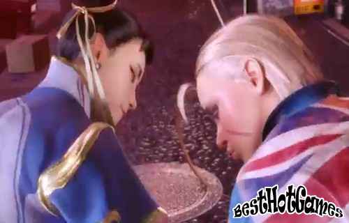 Street fighter Chun Li threesome with Cammy riding Yuri's dick